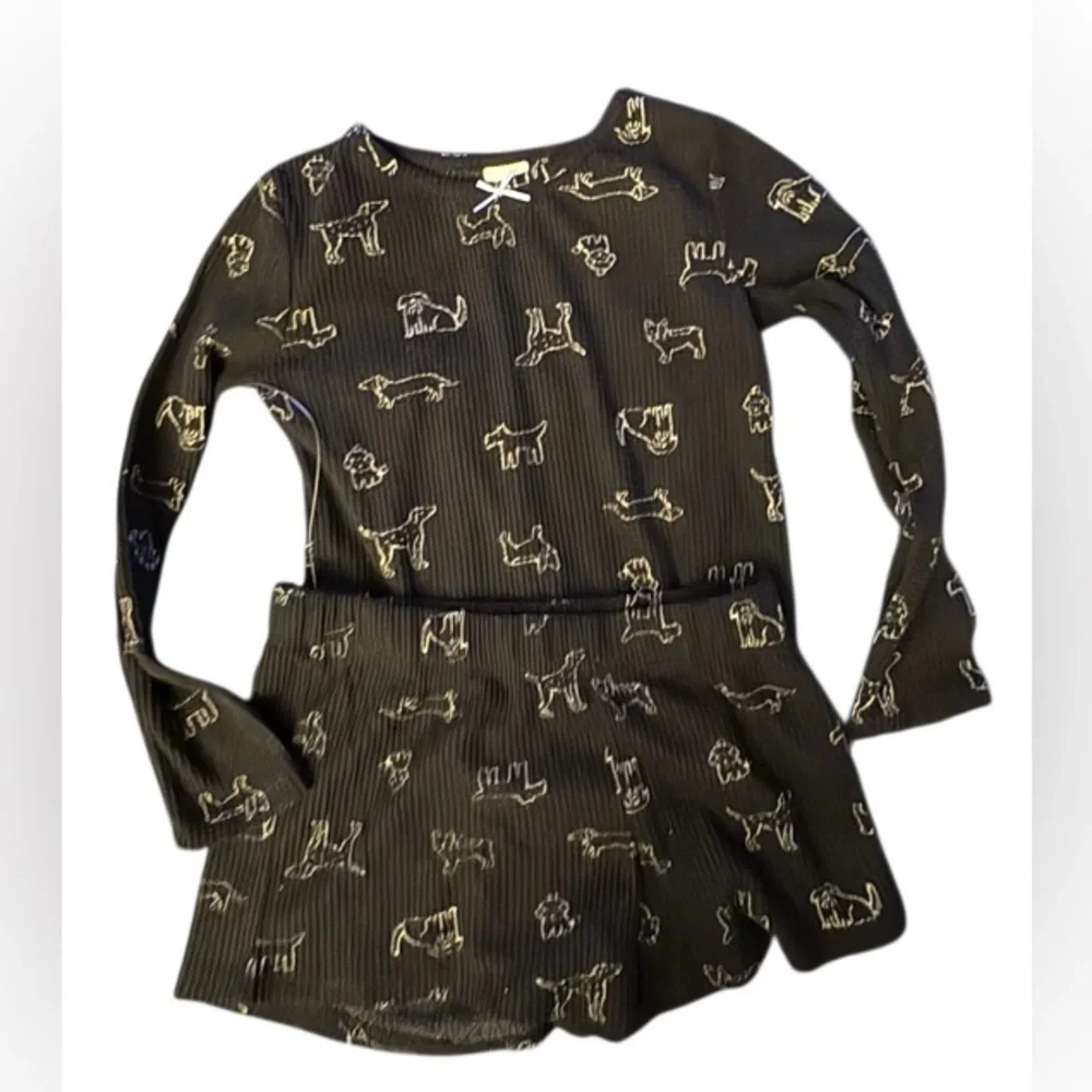 Cat & Jack Black  waffle knit dog fun Design Kids Set -